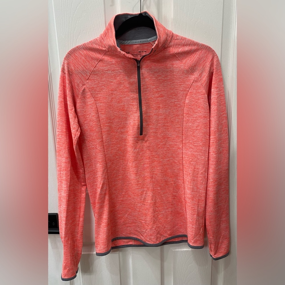 Under Armour Threadborne Women's Orange 1/4 Zip Up Running Shirt Size S Pullover